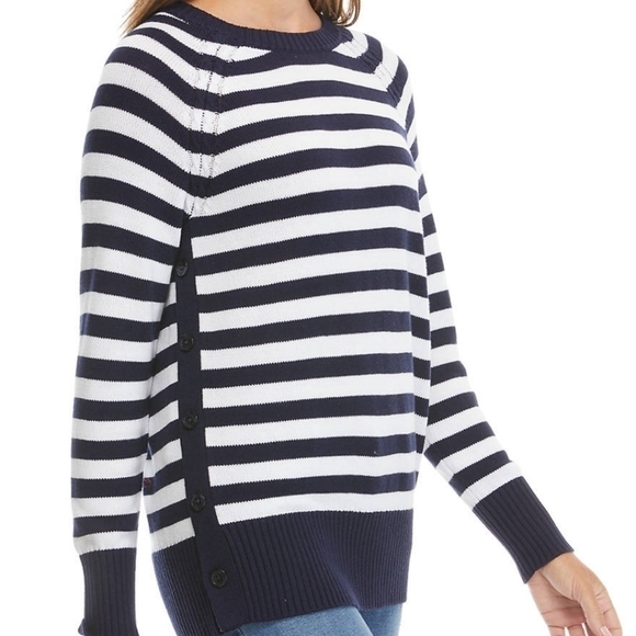 NWT Nautical sweater navy blue and white long sleeve side button XL - Picture 2 of 13